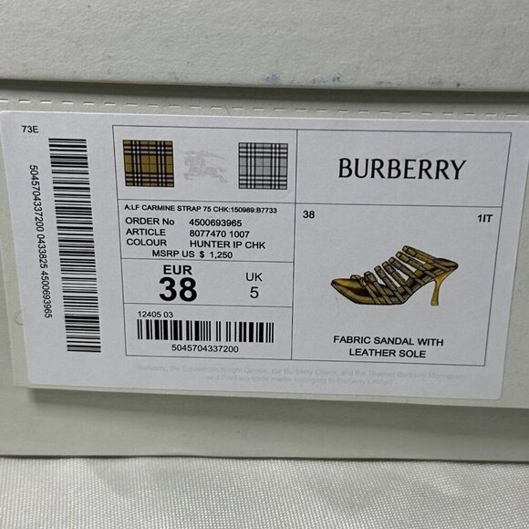 Burberry Women's Yellow Hunter Check Carmine Strap Heels Sandals Sz 38 EU NWT - Picture 2 of 16